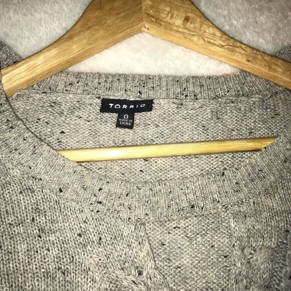 : : TORRID taupe marled keyhole cable knit sweater with thumb holes : : - Picture 7 of 11